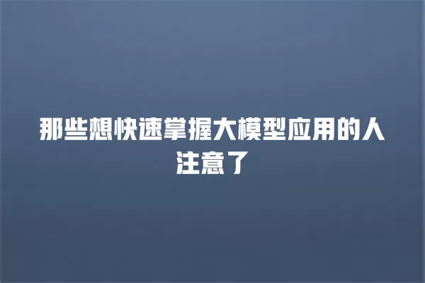 那些想快速掌握大模型应用的人注意了 一