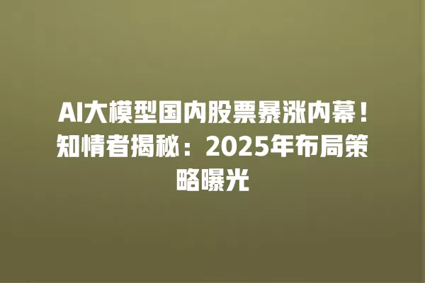 AI 大模型国内股票暴涨内幕!知情者揭秘:2025 年布局策略曝光 一