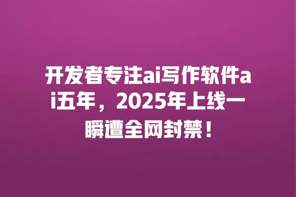 开发者专注 ai 写作软件 ai 五年,2025 年上线一瞬遭全网封禁!一