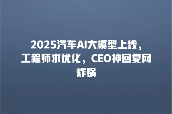 2025 汽车 AI 大模型上线，工程师求优化，CEO 神回复网炸锅 一