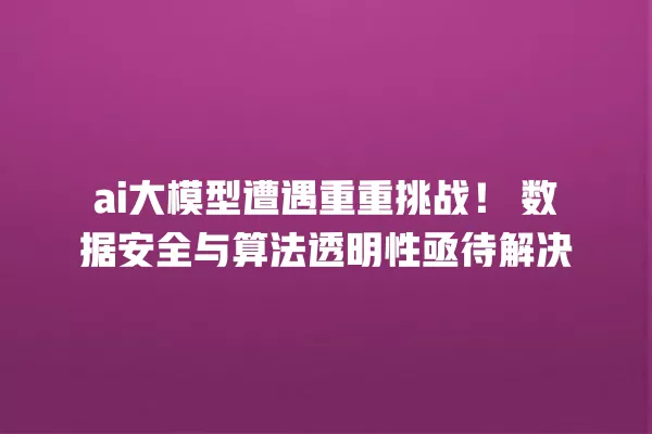 ai 大模型遭遇重重挑战!数据安全与算法透明性亟待解决 一