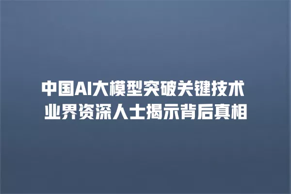 中国 AI 大模型突破关键技术 业界资深人士揭示背后真相 一