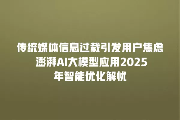 传统媒体信息过载引发用户焦虑 澎湃 AI 大模型应用 2025 年智能优化解忧 一