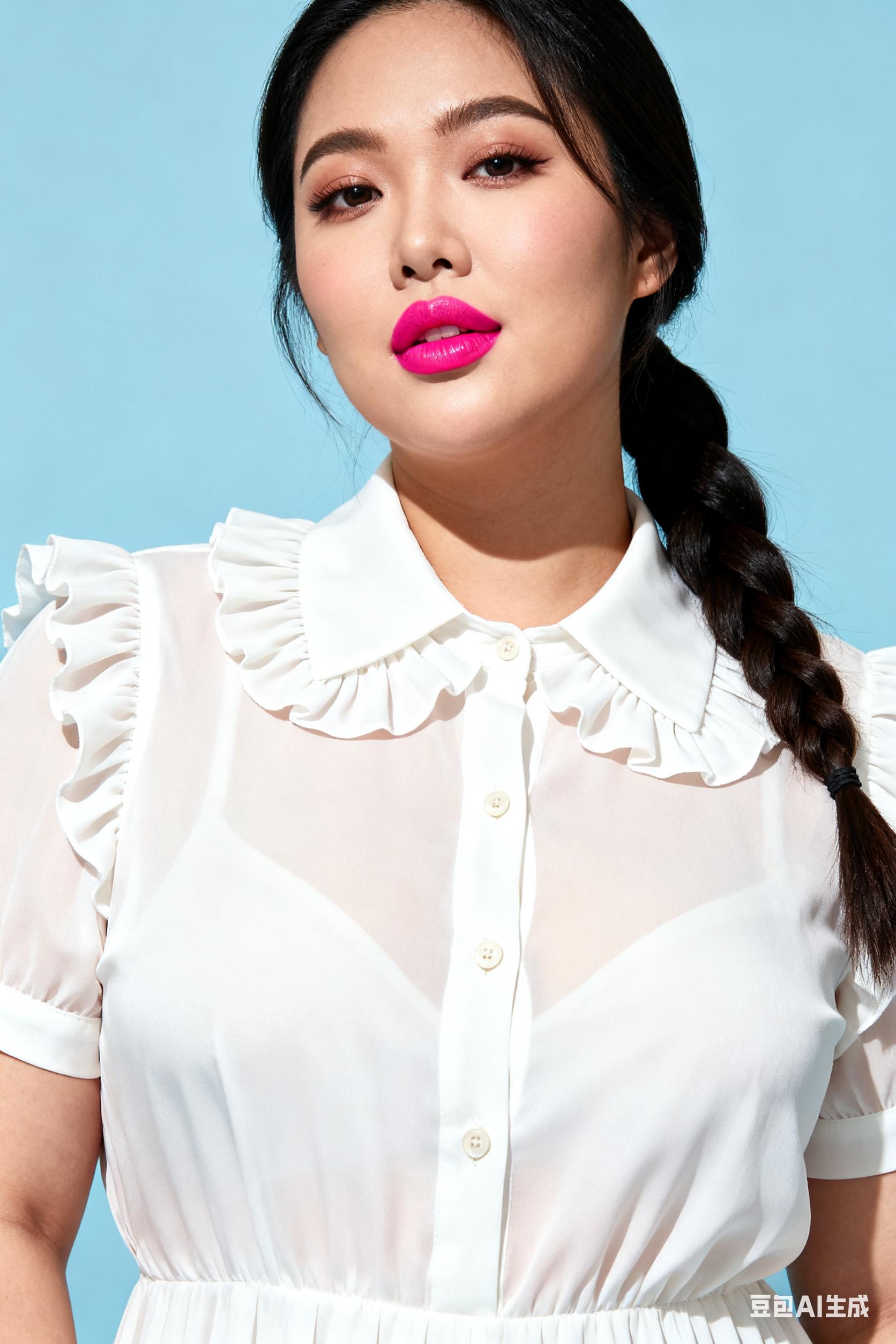 缤纷衬衫下的美丽：粉脂缀玉的 AI 艺术之旅