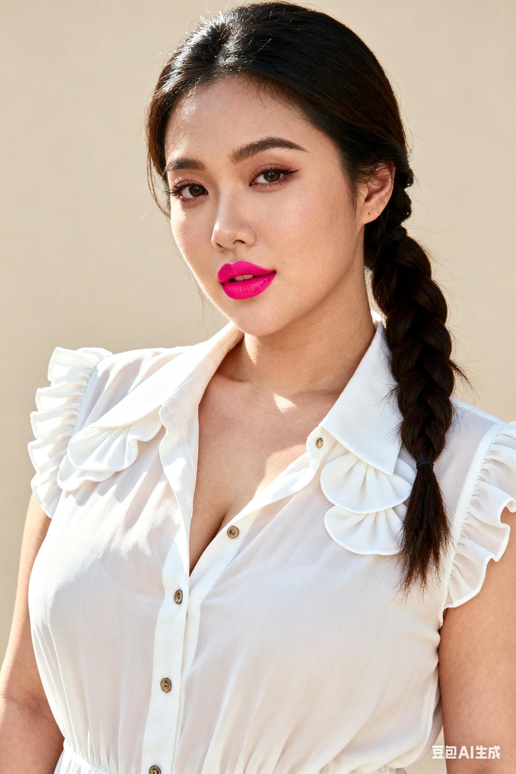 缤纷衬衫下的美丽：粉脂缀玉的 AI 艺术之旅