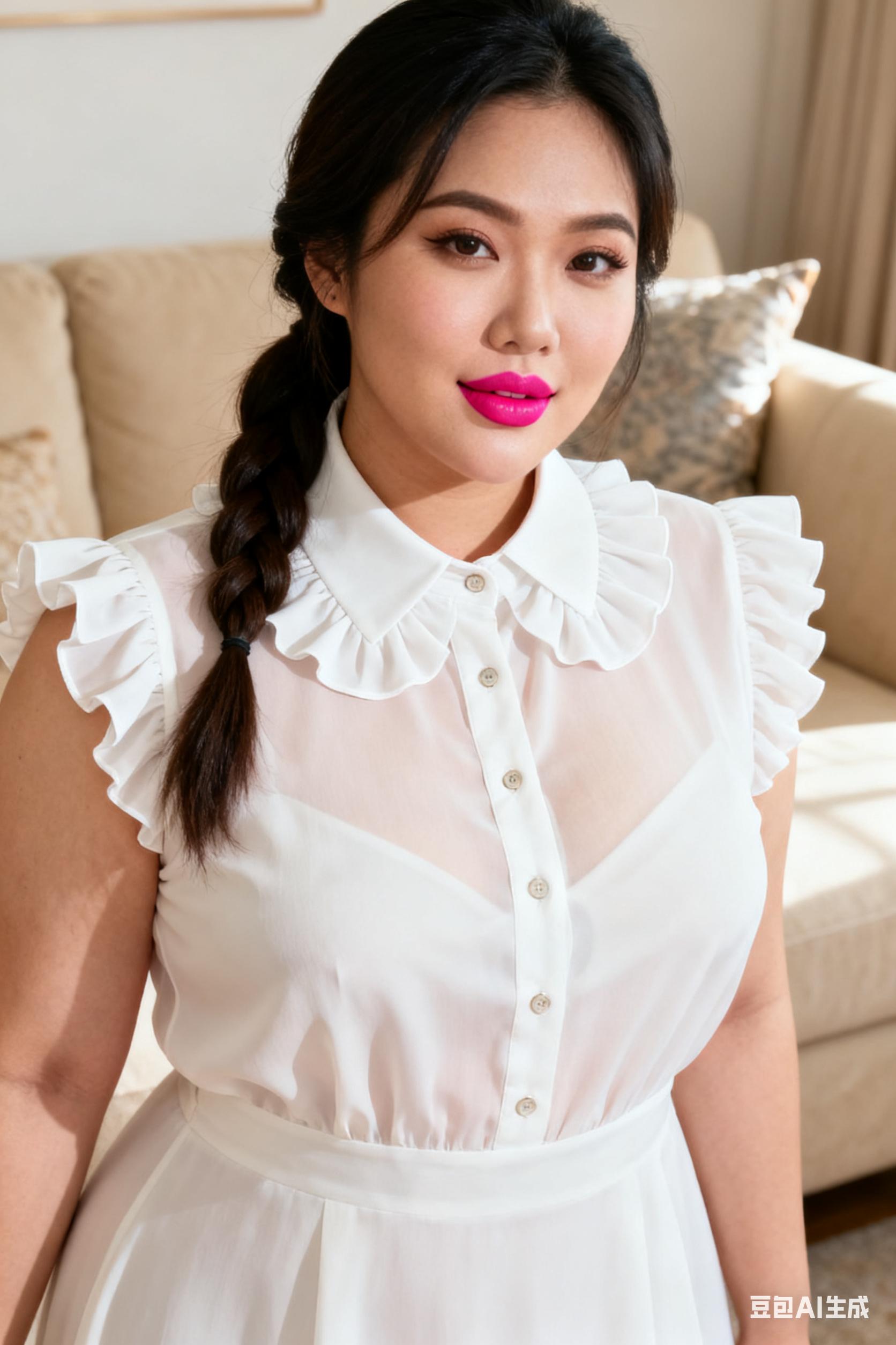 缤纷衬衫下的美丽：粉脂缀玉的 AI 艺术之旅