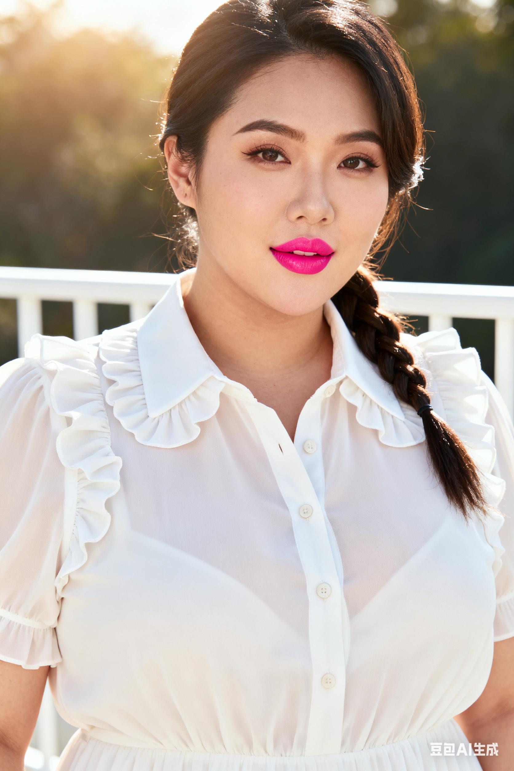 缤纷衬衫下的美丽：粉脂缀玉的 AI 艺术之旅