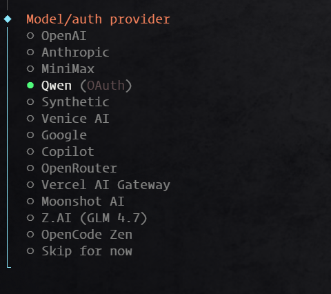 Openclaw (前身为 Clawdbot) 选择 AI 模型服务商 Qwen 千问
